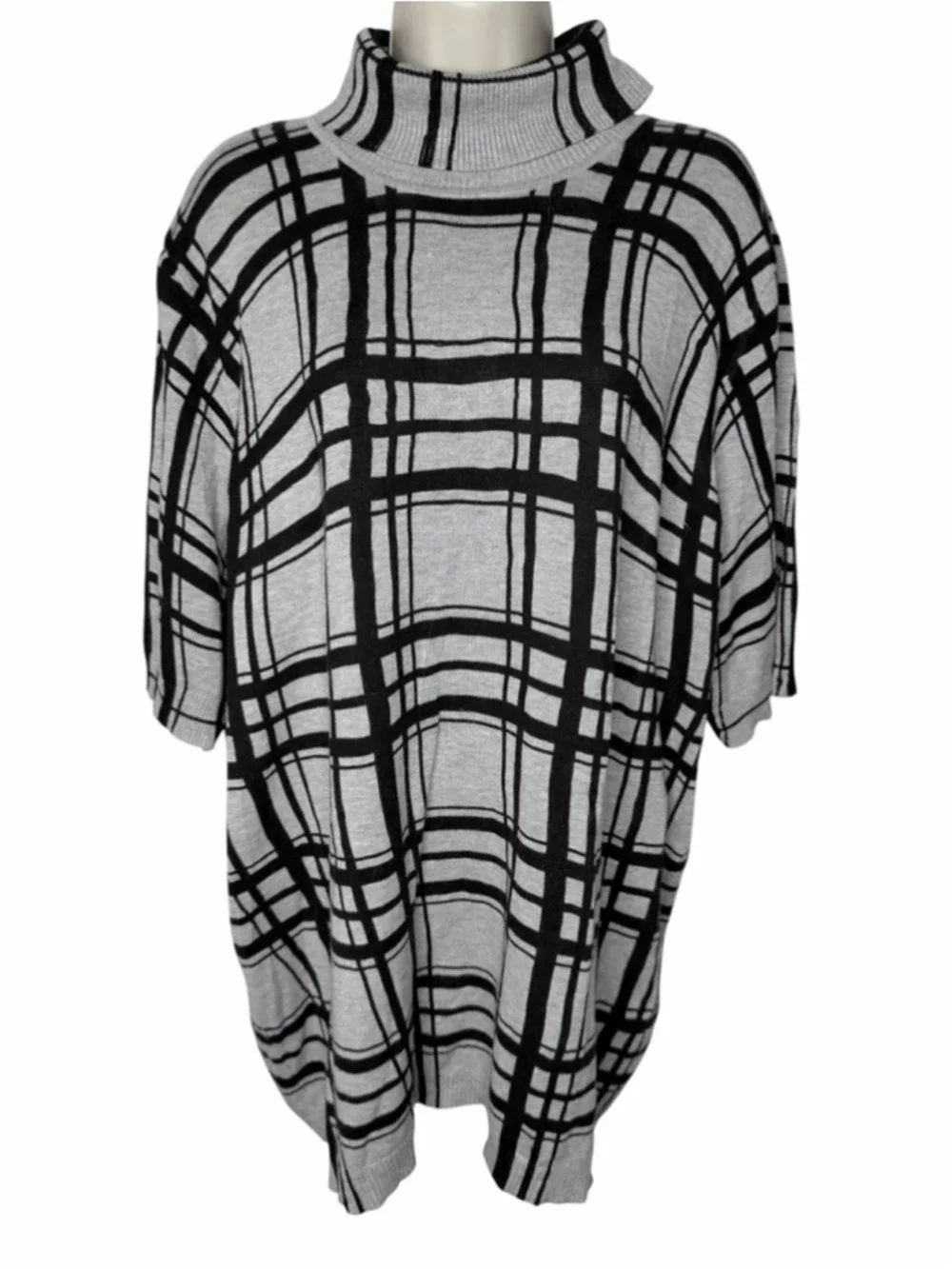 Lane Bryant Plaid Turtleneck Sweater Tunic Gray Black Oversized Plus 26/28 - Picture 1 of 5